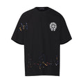 Chrome Heart T Shirts Cross Leather Print Short Sleeve T-Shirt Loose
