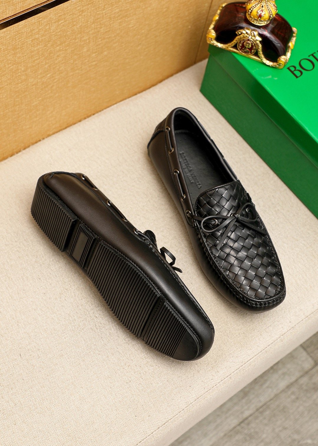 Bottega Veneta Black Woven Slip-On Loafers
