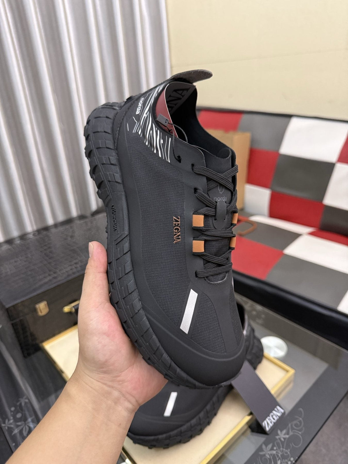 ZEGNA Black Trail Running Shoes with Orange Accents