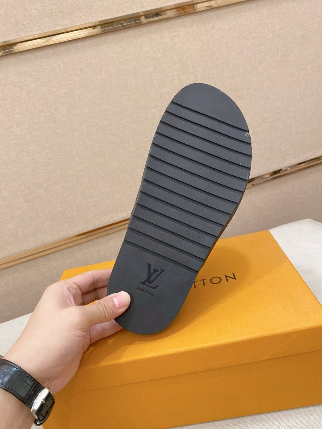 Louis Vuitton Men's Blue Patterned Slide Sandals