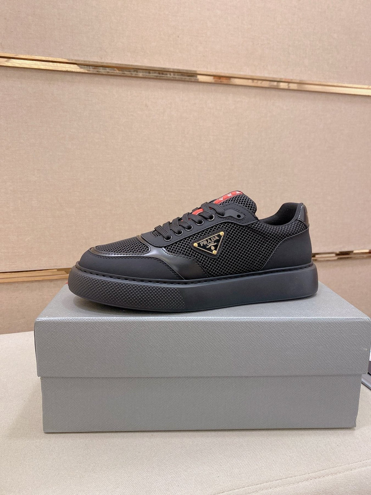 Prada Men's Red Accent Low-Top Sneakers